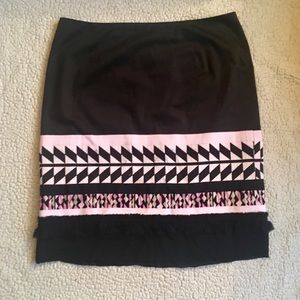 Carlisle Black Pencil Skirt with Pink Geometric Border